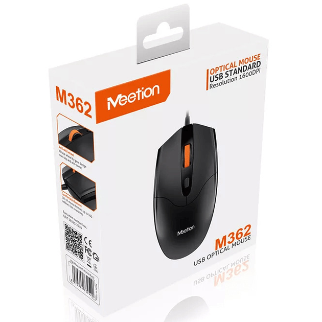 Миша дротова оптична MEETION MT-M362 Чорний - зображення 2