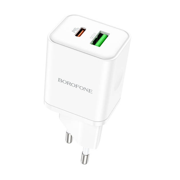 Зарядний пристрій Borofone BN7 USB/ Type-C PD QC 20W 3A білий - зображення 1