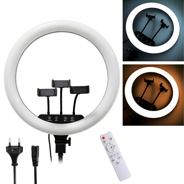 Кільцева LED лампа 36см, 220В, LS-360, з 3 кріпленнями для телефону + Пульт - Фото 1 Кільцева LED лампа 36см, 220В, LS-360, з 3 кріпленнями для телефону + Пульт - зображення 1