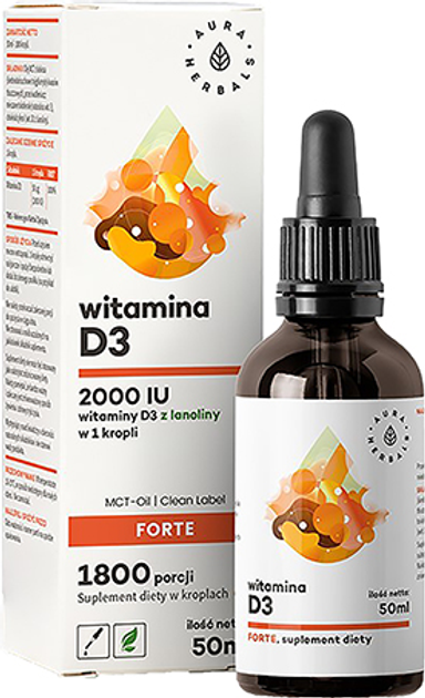 Witamina D3 Aura Herbals 2000 FORTE 50 ml (AH914) - obraz 1