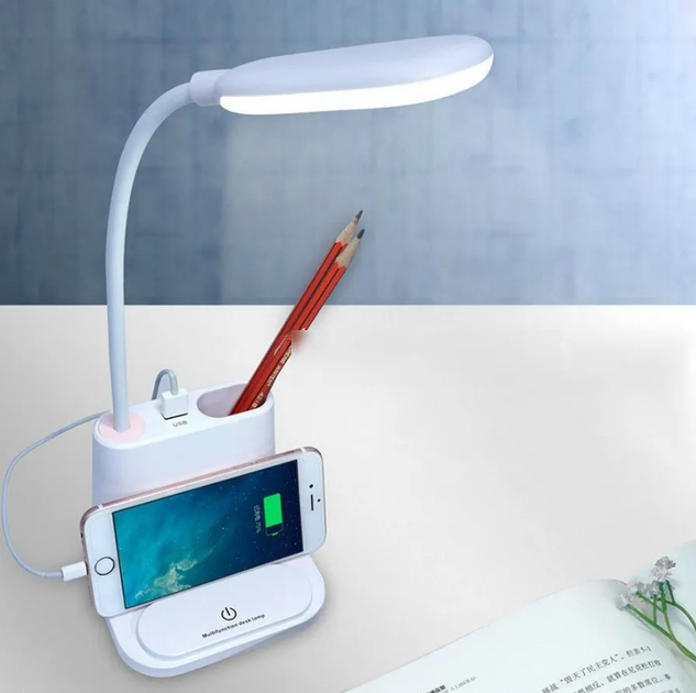 Світлодіодна акумуляторна настільна лампа 3в1 з павербанком Touch Multifunctional desk lamp, Біла (DL01) - Фото 3 Світлодіодна акумуляторна настільна лампа 3в1 з павербанком Touch Multifunctional desk lamp, Біла (DL01) - зображення 3