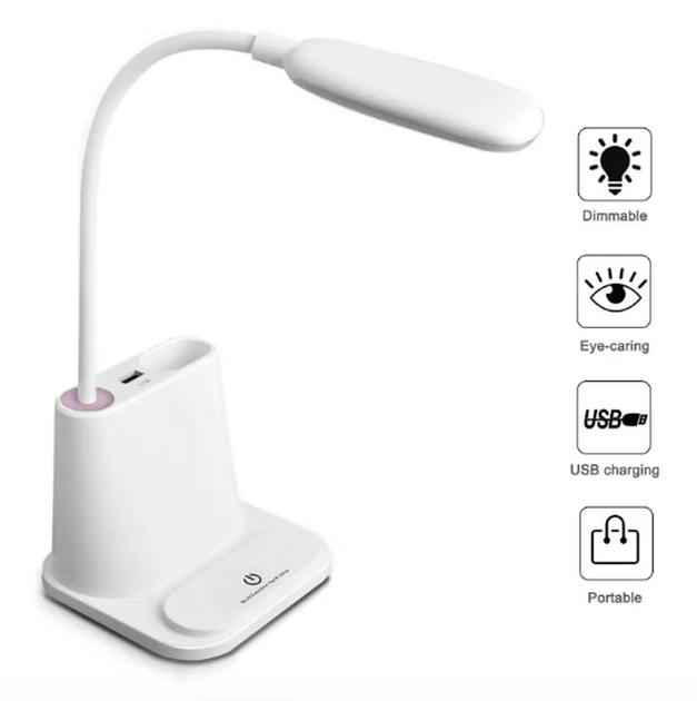 Світлодіодна акумуляторна настільна лампа 3в1 з павербанком Touch Multifunctional desk lamp, Біла (DL01) - Фото 6 Світлодіодна акумуляторна настільна лампа 3в1 з павербанком Touch Multifunctional desk lamp, Біла (DL01) - зображення 6