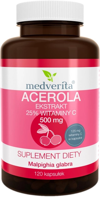 Medverita Acerola Ekstrakt 25% 500 mg 120 kapsułek (MV864) - obraz 1