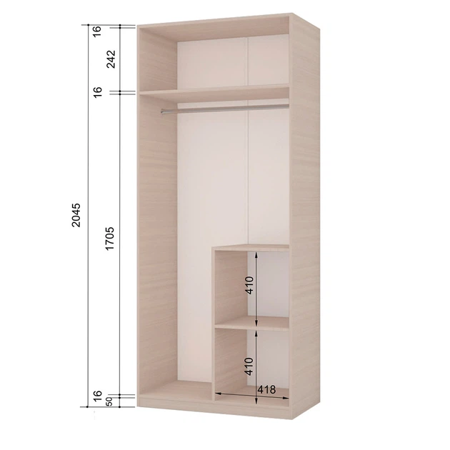 Шкаф гардеробный Roko (Роко) Эконом 1+1 Дуб Молочный 90х50х204.5 см (179001) - изображение 2