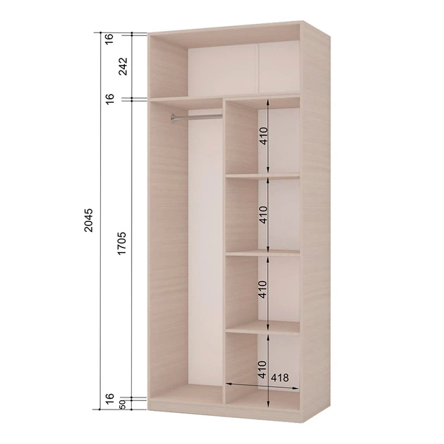 Шкаф гардеробный Roko (Роко) Эконом 1+2 Дуб Молочный 90х50х204.5 см (179006) - Фото 2 Шкаф гардеробный Roko (Роко) Эконом 1+2 Дуб Молочный 90х50х204.5 см (179006) - изображение 2