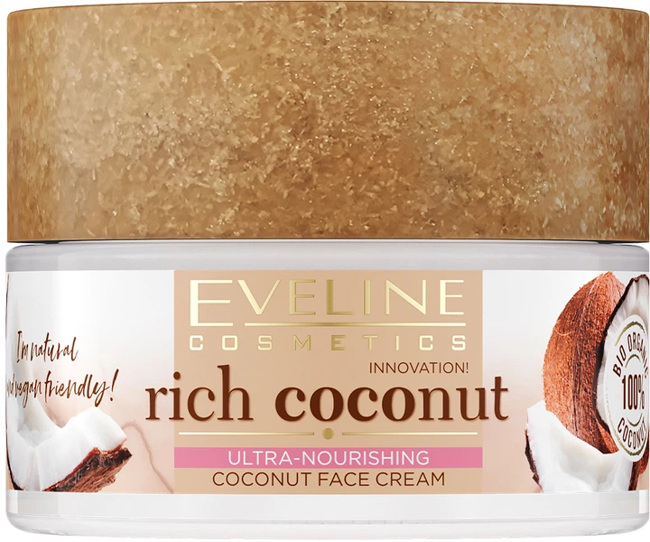 Ультра-питательный крем для лица Eveline Cosmetics Rich Coconut Face Cream Обогащенный кокосовым маслом 50 мл (5903416030249) - Фото 2 Ультра-питательный крем для лица Eveline Cosmetics Rich Coconut Face Cream Обогащенный кокосовым маслом 50 мл (5903416030249) - изображение 2