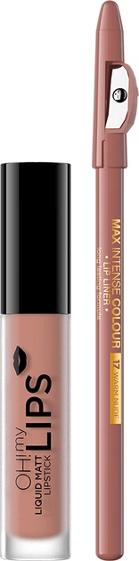Набір Eveline Oh! My Lips Рідка помада Liquid Matt 4.5 мл + Олівець для губ 01 Neutral Nude 1.2 г (5901761966671) - зображення 2