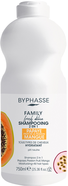 Акція на Шампунь Byphasse Family Fresh Delice 2в1 з папайєю, маракуєю і манго для всіх типів волосся 750 мл від Rozetka