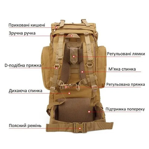 Тактичний рюкзак Armour Tactical Max 65 Oxford 800D 65 л Койот - зображення 2