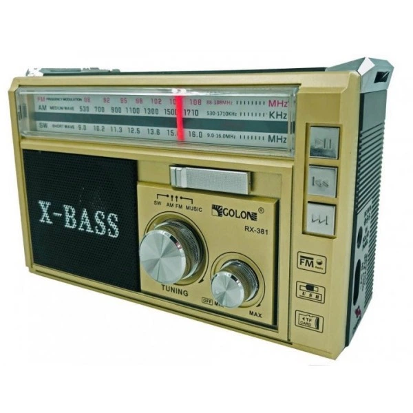 Радиоприёмник Golon колонка c фонариком, FM, USB, microSD 0038188 на аккумуляторе золотой - изображение 5