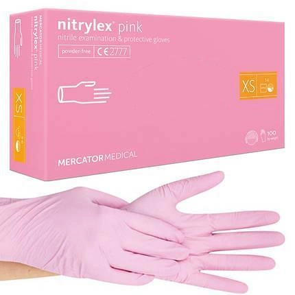 Нітрилові рукавички Nitrylex® Pink, щільність 3.5 г. - рожеві (100 шт.) XS (5-6) - зображення 1