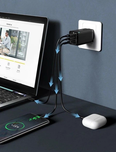 Сетевое зарядное устройство Baseus 65W Quick Charge GaN2 Pro QC4.0+PD3.0 1USB+2Type-C 5A + кабель Baseus Type-C to Type-C 100W 20V/5A 1м Black - изображение 7