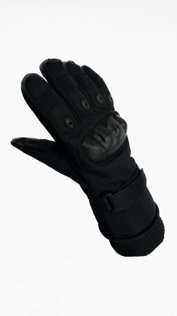 Тактические зимние перчатки на меху черные, размер XL - изображение 1