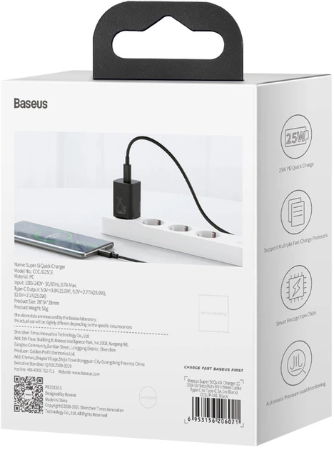 Ładowarka sieciowa Baseus Super Si 1C USB Type C 25 W Power Delivery Quick Charge Black (CCSP020101) - obraz 6