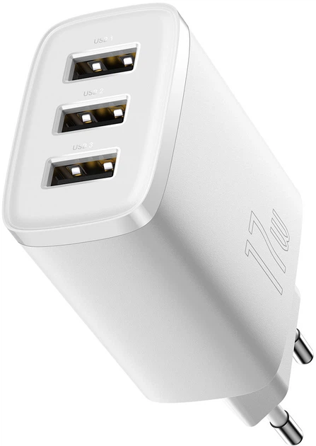 Ładowarka sieciowa Baseus Compact Charger 3U 17W EU Biały (CCXJ020102) - obraz 3