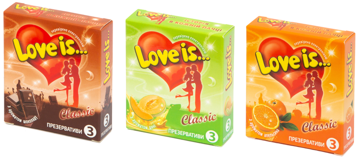 Набір презервативів Love is Шоколад, апельсин, диня 3 уп x 3 шт ...
