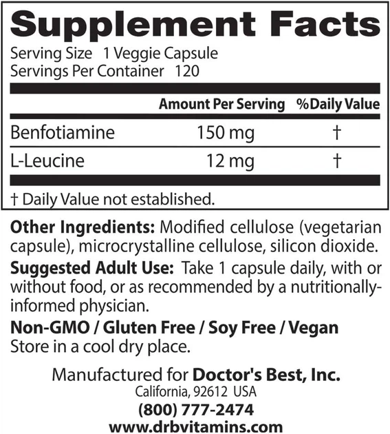Doctor's Best Benfotiamine 150 with BenfoPure 120 капсул - зображення 4