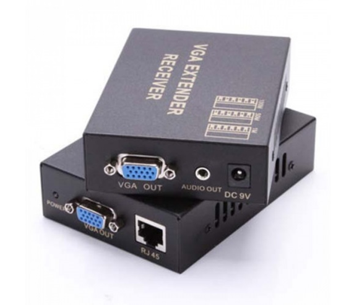 Адаптер Voltronic VGA+RJ-45 - VGA+3.5 мм (F/F), Black (YT-AEC VGA-100m ...