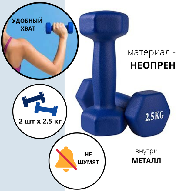 Гантели для фитнеса неопрен World Sport 2.5кг х 2 шт синие 80024-N25 - Фото 2 Гантели для фитнеса неопрен World Sport 2.5кг х 2 шт синие 80024-N25 - изображение 2