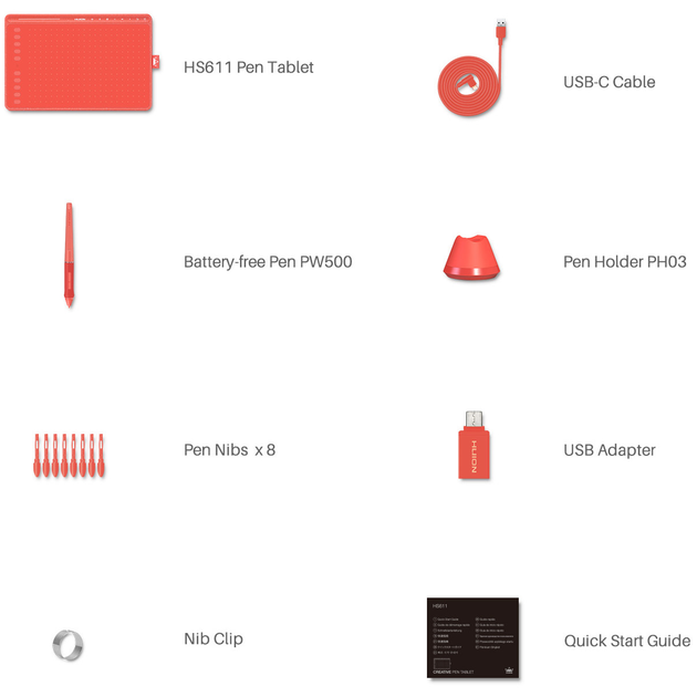 Графічний планшет Huion HS611 Red - зображення 7