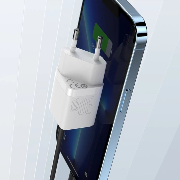 Мережевий зарядний пристрій Baseus 30W 1Type-C GaN3 Fast Charger PD3.0 3A White (CCGN010102) - зображення 10