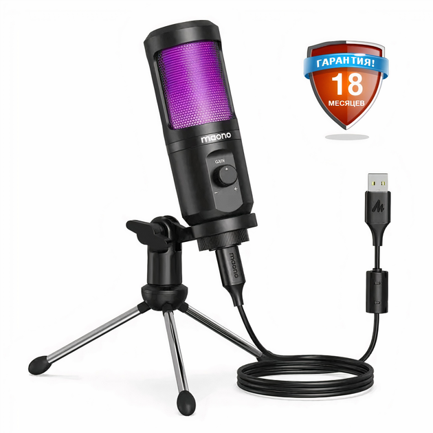 Студийный конденсаторный USB микрофон Maono РМ461TR RGB c подсветкой ...