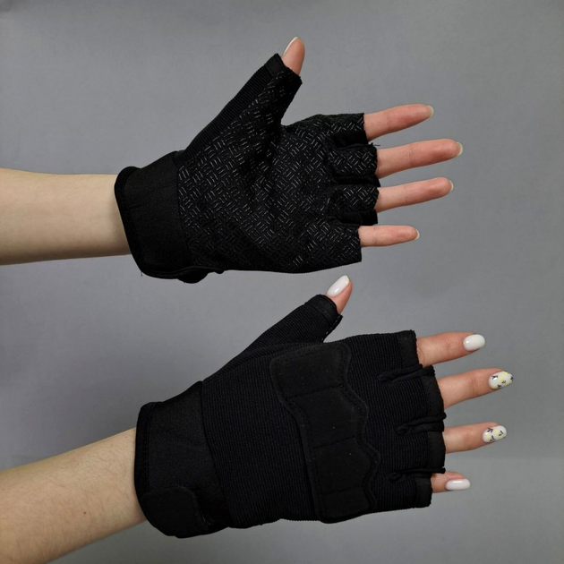 Защитные тактические военные перчатки без пальцев для охоты рыбалки PRO TACTICAL черные АН8789 размер L - изображение 1