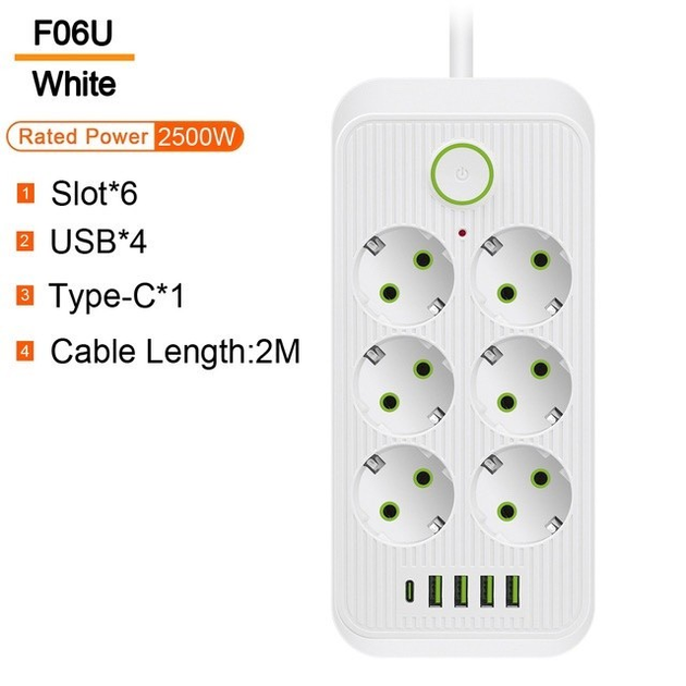 Сетевой фильтр (удлинитель ) Power - Socket F06U 6 розеток 4USB + Type ...