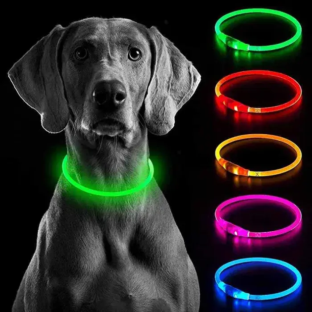 Светящийся ошейник LED для собак с USB зарядкой 35 см S Синий - изображение 4