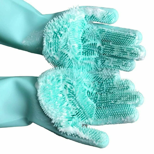 Силіконові багатофункціональні рукавички для миття та чищення Super Gloves блакитні - зображення 2