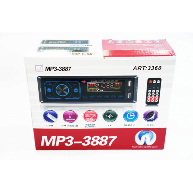 Автомагнитола Магнитола с пультом MP3-3887 ISO+FM+USB+SD+AUX+Bluetooth microSD 4x50Вт 1Din MUTE сенсорный дисплей - изображение 9