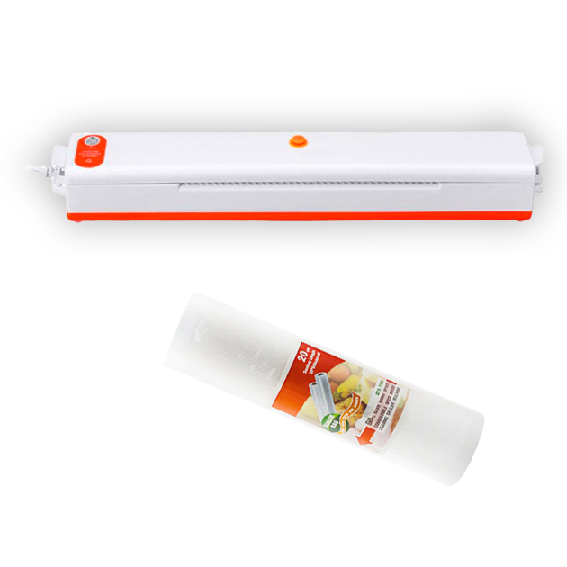 Вакуумний пакувальник для продуктів Vacuum F-packs Pro Вакууматор 90 Ватт Білий з Помаранчевим + Рулон пакетів 20х500см - зображення 10
