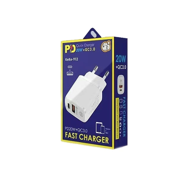 Быстрая зарядка/блок питания на два разъема Type-C и USB-A мощностью PD-20W/QC3.0-18W KeKe-912 черный (GS-90582) - изображение 2