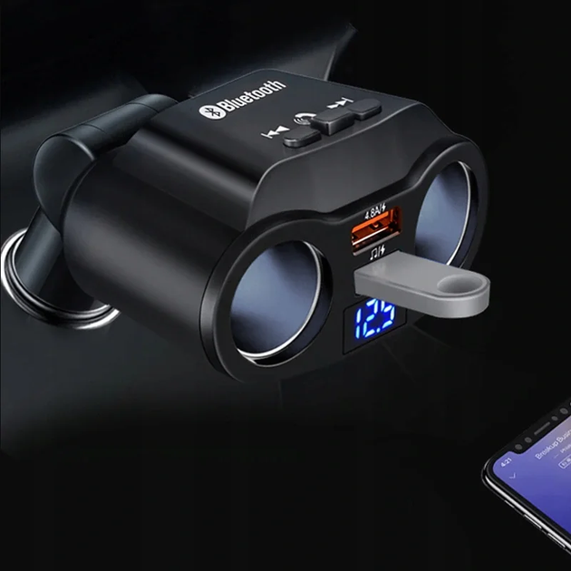 ФМ, Bluetooth модулятор трансмиттер и разветвитель питания с вольтметром, USB зарядка QC 3.0, Terra А9 - изображение 5