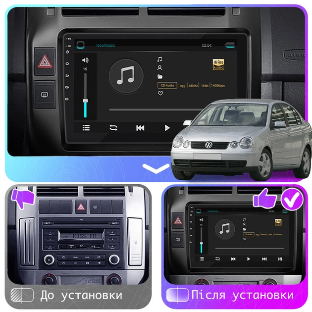 Штатна магнітола Lesko для Volkswagen Polo IV 2001-2005 екран 9" 4/32Gb 4G Wi-Fi GPS Top Фольцваген - зображення 2