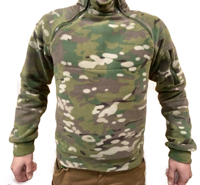 Кофта флисовая 320 г/м2 тактическая мультикам военная армейская с теплой подкладкой и воротником мужская Мультикам, S - изображение 1