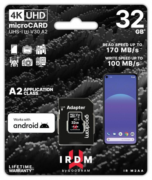 Goodram IRDM microSDXC 32GB UHS-I U3 A2 + adapter (IR-M2AA-0320R12) - зображення 1
