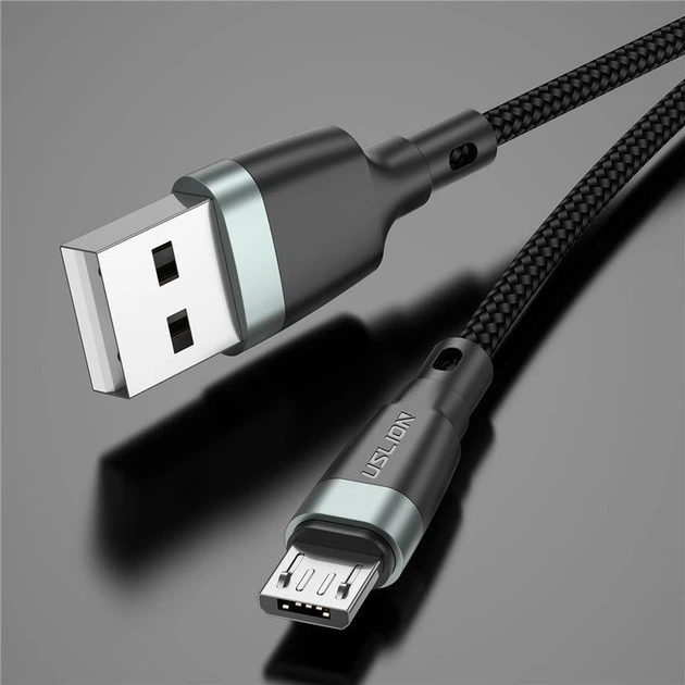 Кабель зарядний USB USLION microUSB — USB (2m) 3 А дріт швидкого заряджання для телефона Чорний - зображення 7