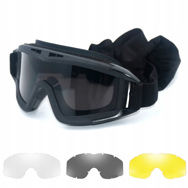 Тактичні окуляри маска зі змінними лінзами балістичні окуляри для військових чорні - зображення 1
