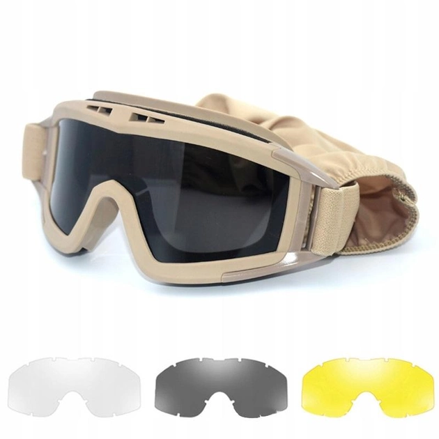 Тактичні окуляри маска зі змінними лінзами балістичні окуляри для військових койот - зображення 1