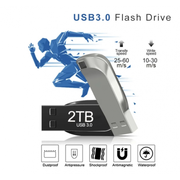 Флеш-накопитель на 2ТВ USB 3.0, в форме моноблок с металла серый - изображение 3