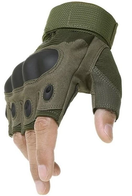 Тактические перчатки без пальцев Армейские беспалые военные тактические перчатки Размер M Зеленые (Олива) - изображение 1