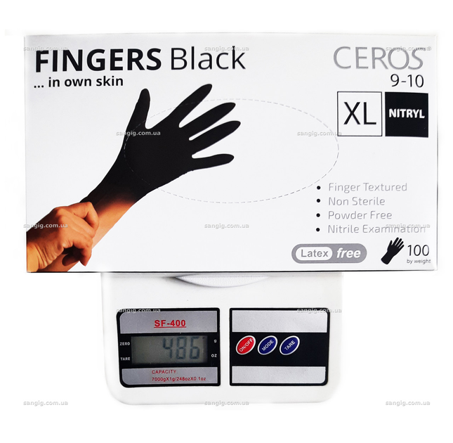 Нитриловые перчатки Ceros, плотность 3.6 г. - Black - Черные (100 шт) XL (9-10) - изображение 2