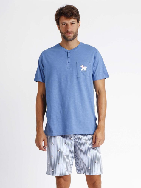Піжама (футболка + шорти) чоловіча бавовняна Admas 60250 S Блакитна (8433623642579) - зображення 1