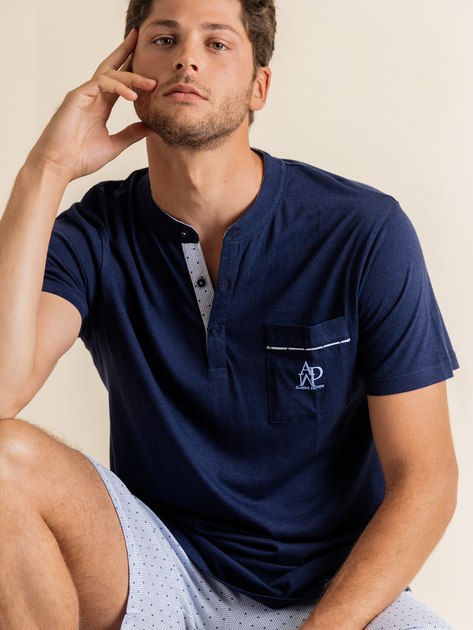 Piżama męska z szortami i krótkim rękawem Admas Classic 60252 S Niebieska (8433623655937) - obraz 4
