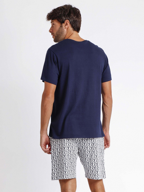 Піжама (футболка + шорти) чоловіча бавовняна Admas Classic 60254 L Темно-синя (8433623657429) - зображення 2