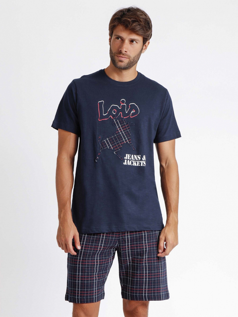 Піжама (футболка + шорти) чоловіча бавовняна Admas Lois 60956 M Темно-синя (8433623649295) - зображення 1
