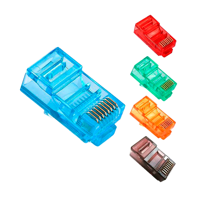 Коннектор цветной RJ45 8P8C UTP Cat.5E (100 шт) - Фото 1 Коннектор цветной RJ45 8P8C UTP Cat.5E (100 шт) - изображение 1