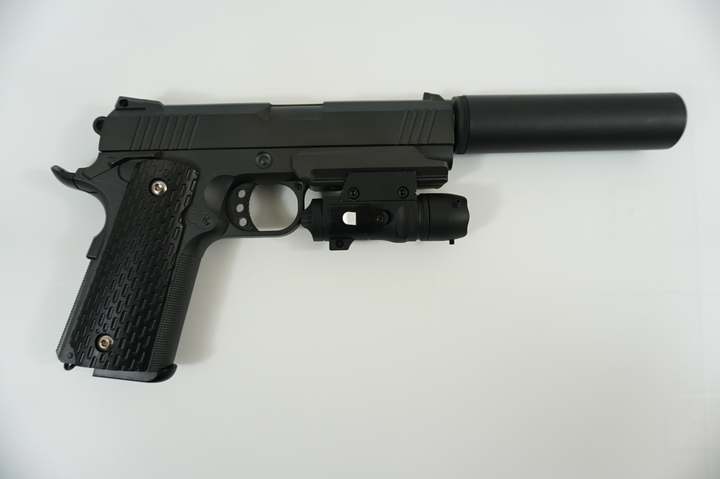 Дитячий пістолет Colt 1911 Rail Galaxy G25A з Глушником та Прицілом метал чорний - зображення 2
