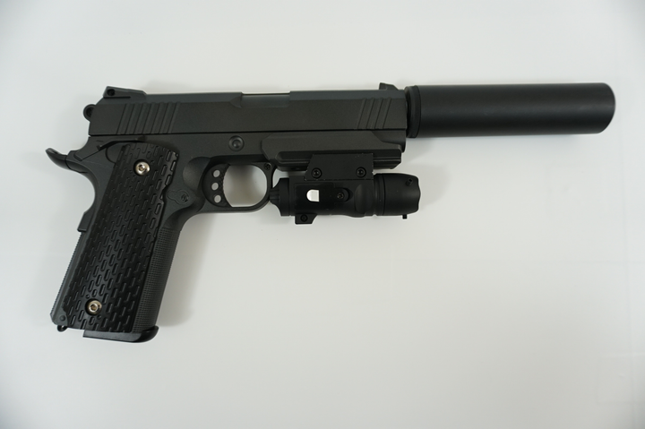 Страйкбольний пістолет Colt 1911 Rail Galaxy G25A з Глушником та Прицілом метал чорний - изображение 2